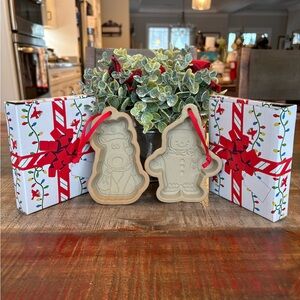 2 NEW Temp-Tations COOKIE CUTTER Ornaments in Gift Boxes: REINDEER & GINGERBREAD